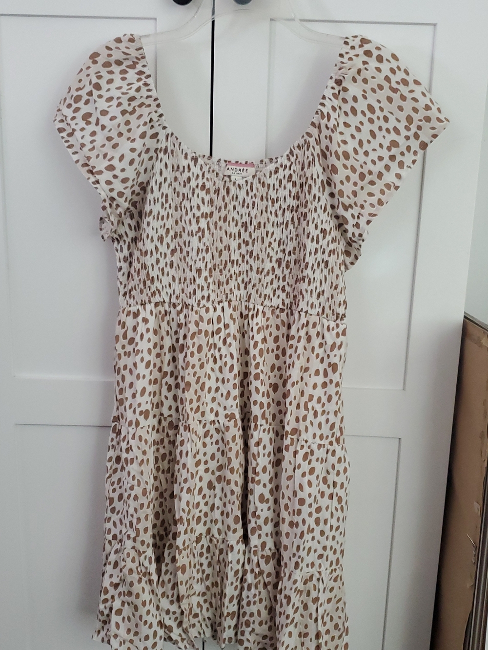 ANDREE BY UNIT Cream Dress with Tan Spot Print 100%rayon